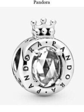 Pandora Sterling Silver Clear Sparkling Crown O Charm For Bracelet S925ALE Silve